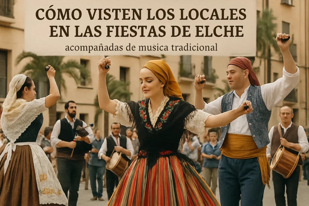 cómo visten los locales en las fiestas de Elche acompañadas de música tradicional