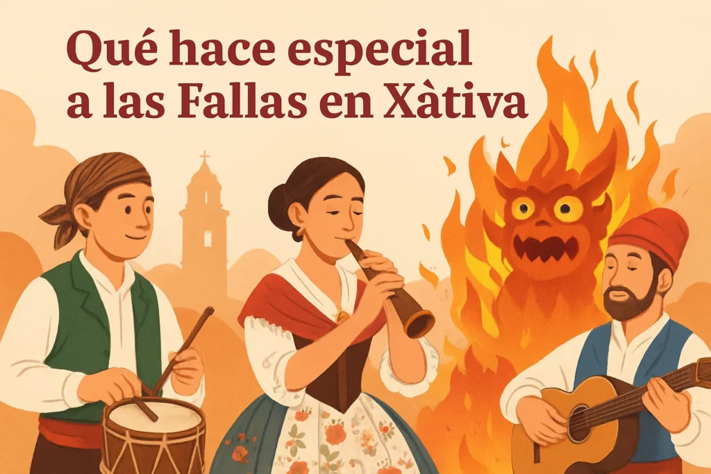 qué hace especial a las Fallas en Xàtiva acompañadas de música tradicional